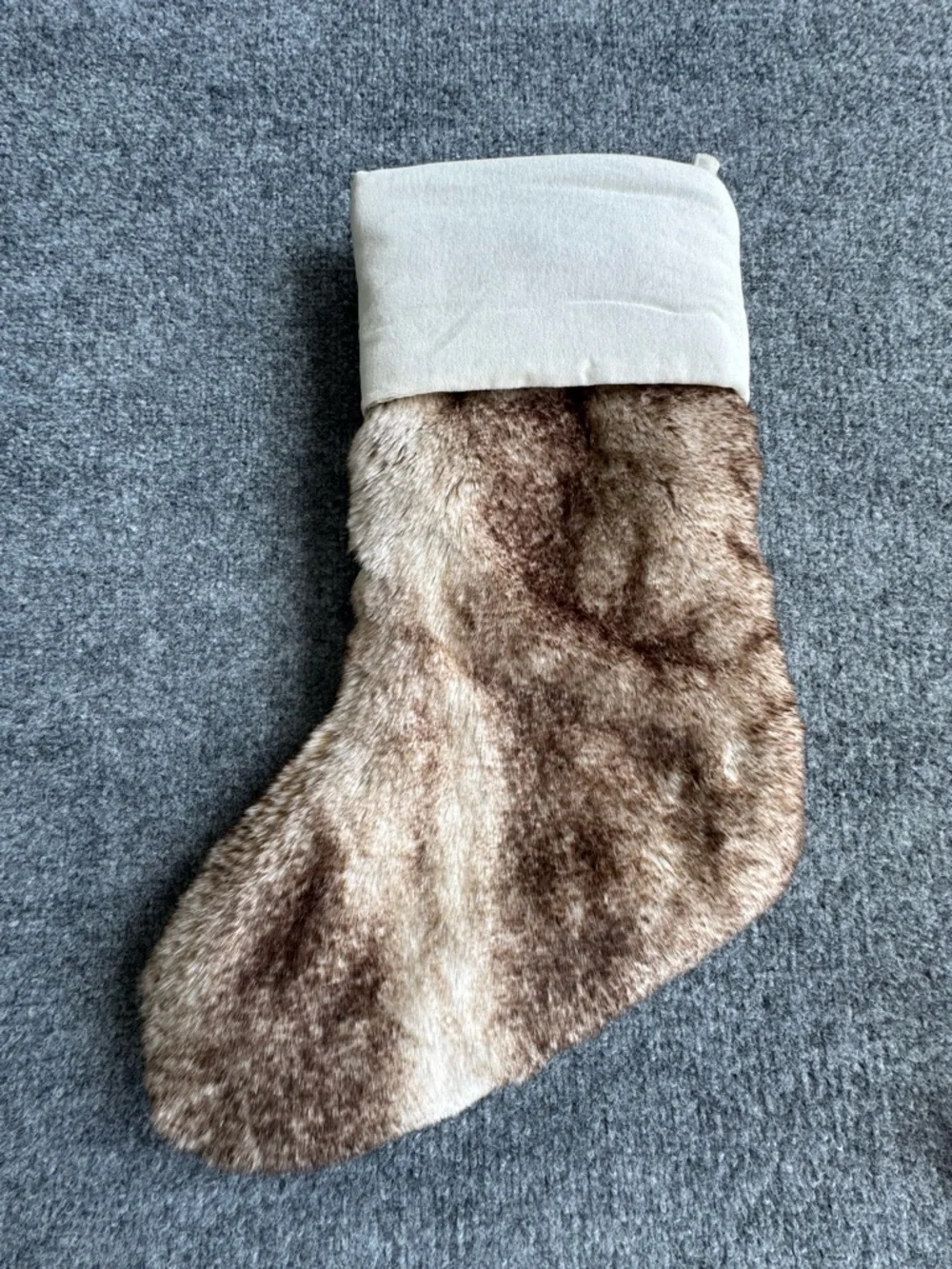 Pottery Barn Faux Fur Christmas Stocking Brown with Cream Cuff